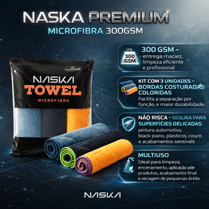 Kit 3 Panos Microfibra Automotivo Premium Naska 300GSM